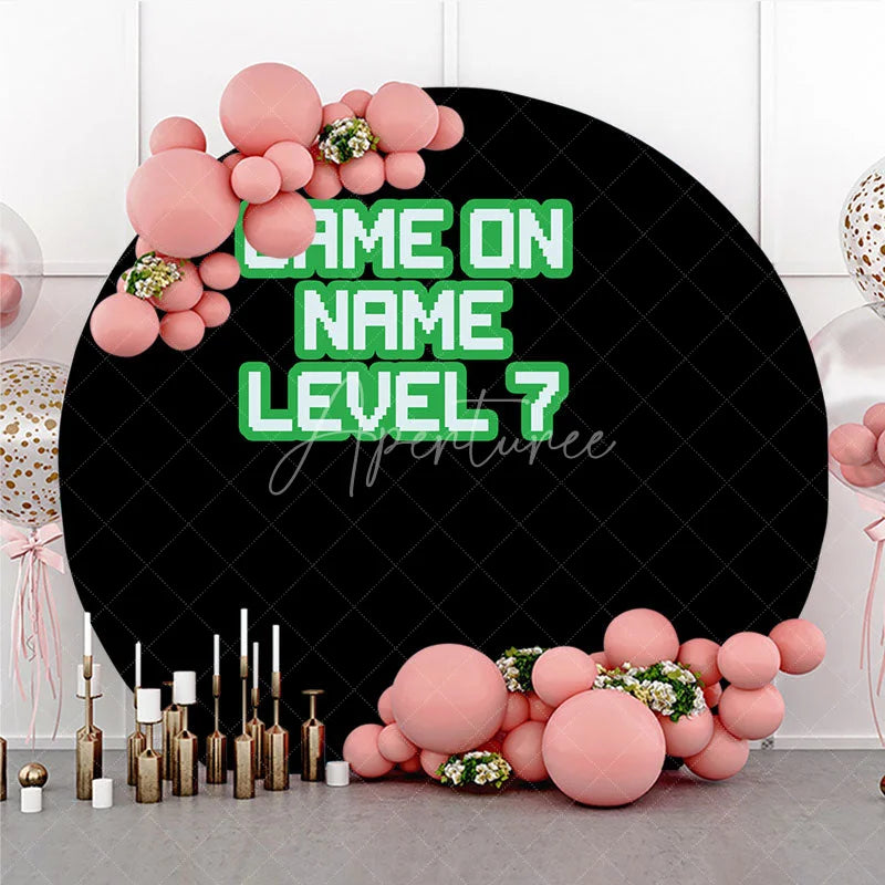 Aperturee - Aperturee Black Green Pixelated Game On Round Backdrop Retro Video Game Birthday Party Decor Gamer Event
