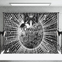 Aperturee - Aperturee Black Grey Bow Tie Disco Ball Congrats Grad Backdrop