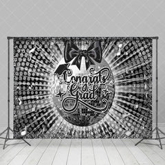Aperturee - Aperturee Black Grey Bow Tie Disco Ball Congrats Grad Backdrop