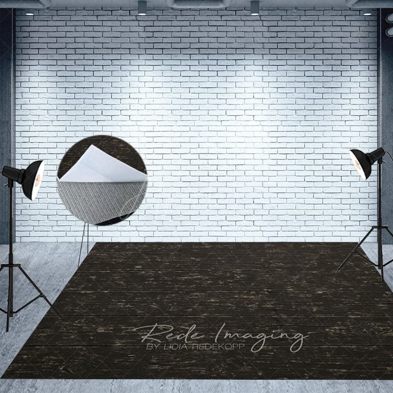 Aperturee - Aperturee Black Grey Retro Wood Fabric Floor Backdrop For Photo