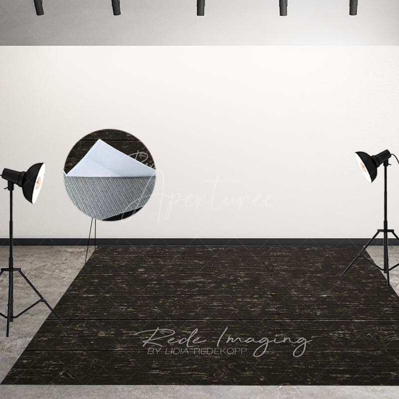 Aperturee - Aperturee Black Grey Retro Wood Fabric Floor Backdrop For Photo