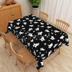 Aperturee - Aperturee Black Halloween Rectangle Tablecloth with Cute Ghost Pattern for Spooky Kids Party and Holiday Decorations