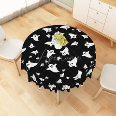 Aperturee - Aperturee Black Halloween Round Tablecloth with Cute Ghost Pattern for Modern and Spooky Party Decorations
