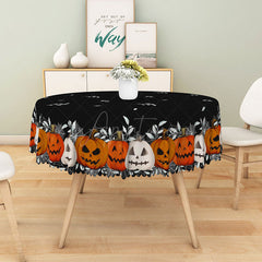Aperturee - Aperturee Black Halloween Round Tablecloth with Jack O’ Lantern Pattern for Spooky Holiday Party Decorations