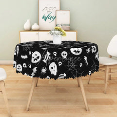 Aperturee - Aperturee Black Halloween Round Tablecloth with Jack-o’-Lanterns and Spiderwebs for Gothic Spooky Decor