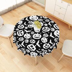 Aperturee - Aperturee Black Halloween Round Tablecloth with Jack-o’-Lanterns Bats and Spiders for Gothic Spooky Decor