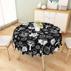 Aperturee - Aperturee Black Halloween Round Tablecloth with Jack-o’-Lanterns Skeletons and Spiders for Spooky Decor