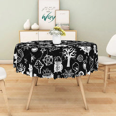 Aperturee - Aperturee Black Halloween Round Tablecloth with Jack-o’-Lanterns Skeletons and Spiders for Spooky Decor
