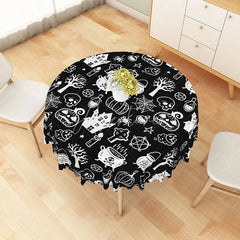 Aperturee - Aperturee Black Halloween Round Tablecloth with Jack-o’-Lanterns Skeletons and Spiders for Spooky Decor