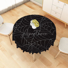 Aperturee - Aperturee Black Halloween Round Tablecloth with Spider Web Pattern for Gothic and Spooky Party Decorations