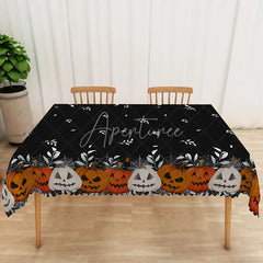 Aperturee - Aperturee Black Halloween Tablecloth with Jack o’ Lanterns for Spooky Pumpkin Themed Holiday Party Decor