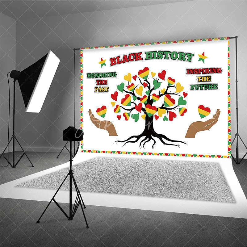 Aperturee - Aperturee Black History Month Backdrop Honoring the Past Inspiring the Future Heart Tree Background African American Heritage