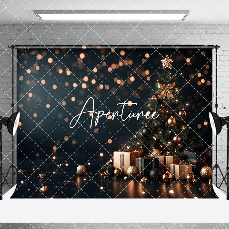 Aperturee - Aperturee Black Marble Floor Bokeh Christmas Room Set Backdrop