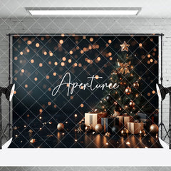 Aperturee - Aperturee Black Marble Floor Bokeh Christmas Room Set Backdrop