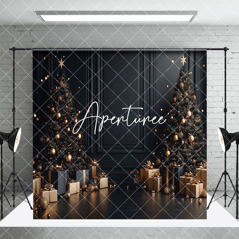 Aperturee - Aperturee Black Marble Floor Bokeh Christmas Room Set Backdrop