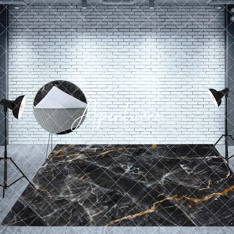 Aperturee - Aperturee Black Marble Floor Bokeh Christmas Room Set Backdrop