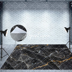 Aperturee - Aperturee Black Marble Floor Bokeh Christmas Room Set Backdrop