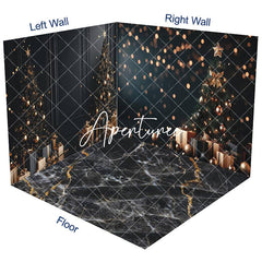 Aperturee - Aperturee Black Marble Floor Bokeh Christmas Room Set Backdrop
