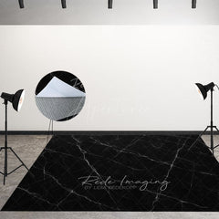 Aperturee - Aperturee Black Marble White Line Photo Fabric Floor Backdrop