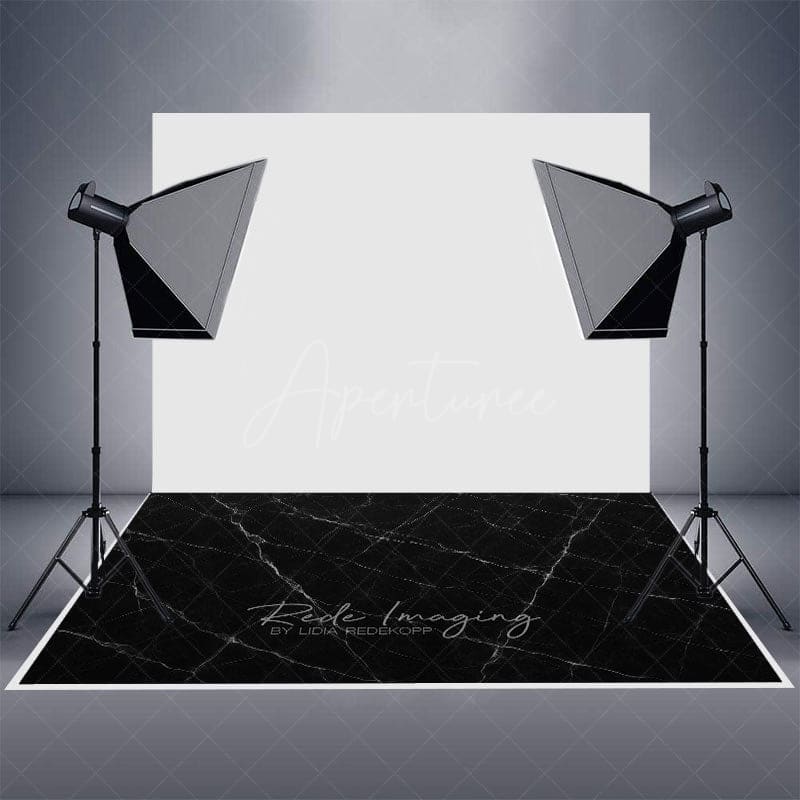 Aperturee - Aperturee Black Marble White Lines Rubber Floor Mat For Photo
