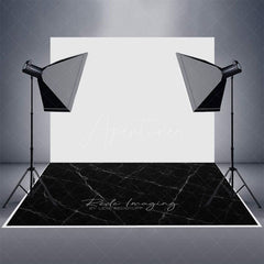 Aperturee - Aperturee Black Marble White Lines Rubber Floor Mat For Photo