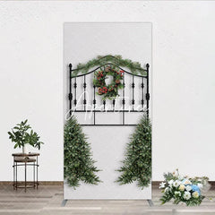 Aperturee - Aperturee Black Metal Christmas Wreath Garland Rectangle Arch Backdrop Holiday Party Decor with Pine Trees
