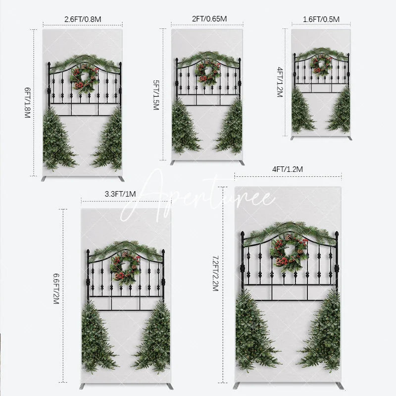 Aperturee - Aperturee Black Metal Christmas Wreath Garland Rectangle Arch Backdrop Holiday Party Decor with Pine Trees