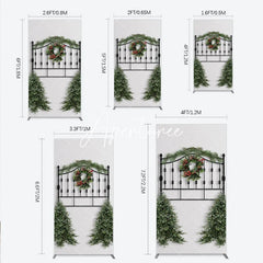 Aperturee - Aperturee Black Metal Christmas Wreath Garland Rectangle Arch Backdrop Holiday Party Decor with Pine Trees