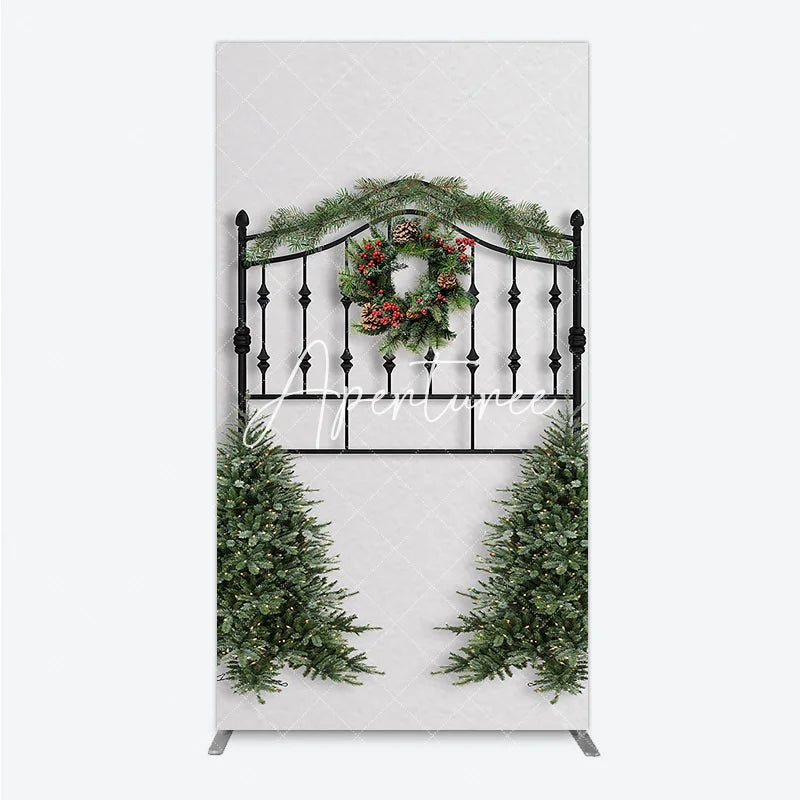 Aperturee - Aperturee Black Metal Christmas Wreath Garland Rectangle Arch Backdrop Holiday Party Decor with Pine Trees