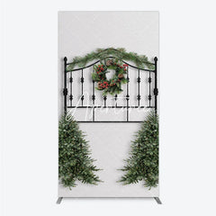 Aperturee - Aperturee Black Metal Christmas Wreath Garland Rectangle Arch Backdrop Holiday Party Decor with Pine Trees
