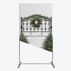 Aperturee - Aperturee Black Metal Christmas Wreath Garland Rectangle Arch Backdrop Holiday Party Decor with Pine Trees