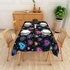 Aperturee - Aperturee Black Neon Heart Rectangle Tablecloth Colorful Glowing Star Love Table Cover Modern Valentine Party Decor