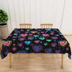 Aperturee - Aperturee Black Neon Heart Rectangle Tablecloth Colorful Glowing Star Love Table Cover Modern Valentine Party Decor