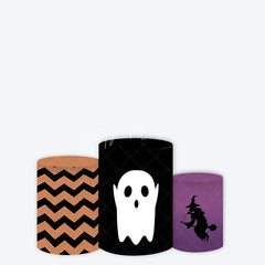 Aperturee - Aperturee Black Orange Purple Halloween Ghost Witch and Chevron Cylinder Cover Spooky Pattern Party Decoration