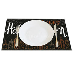 Aperturee - Aperturee Black Pumpkin and Spiderweb Halloween Set of 4 Placemats for Spooky and Gothic Party Decorations