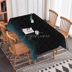 Aperturee - Aperturee Black Rectangle Tablecloth with Blue and White Glitter Dots Elegant Scalloped Edge Party Decor