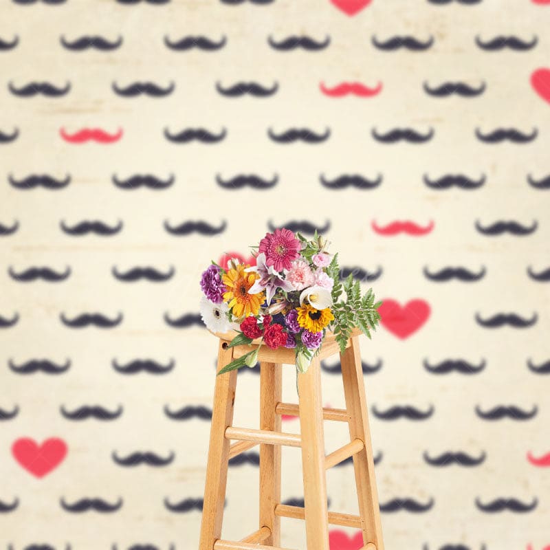 Aperturee - Aperturee Black Red Beard Love Heart Fathers Day Photo Backdrop