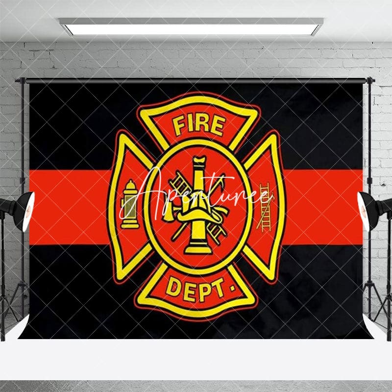 Aperturee - Aperturee Black Red Yellow Fire Station Logo Backdrop For Party
