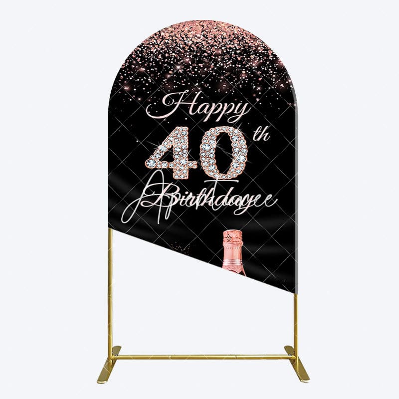 Aperturee - Aperturee Black Rose Gold Glitter 40th Birthday Arch Backdrop