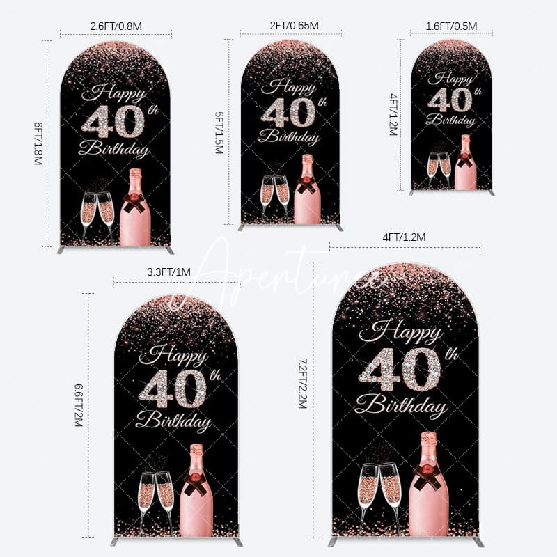 Aperturee - Aperturee Black Rose Gold Glitter 40th Birthday Arch Backdrop