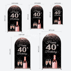 Aperturee - Aperturee Black Rose Gold Glitter 40th Birthday Arch Backdrop
