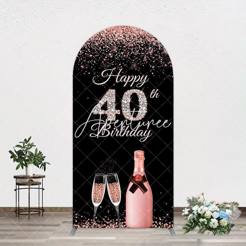 Aperturee - Aperturee Black Rose Gold Glitter 40th Birthday Arch Backdrop