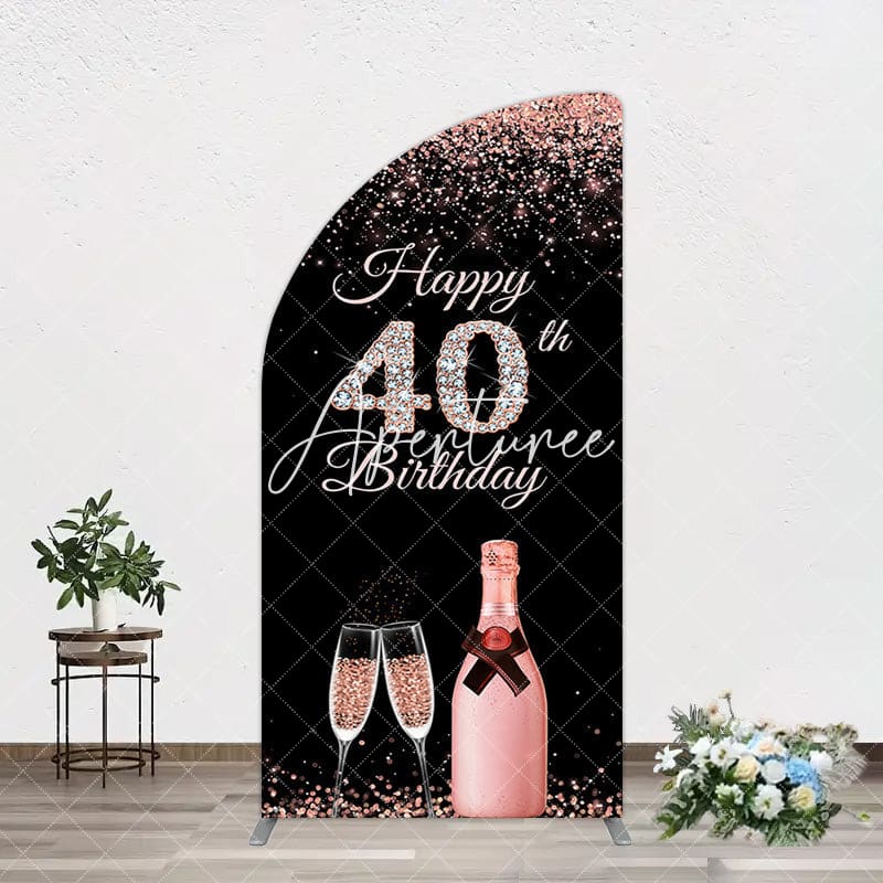 Aperturee - Aperturee Black Rose Gold Glitter 40th Birthday Half Moon Arch Backdrop