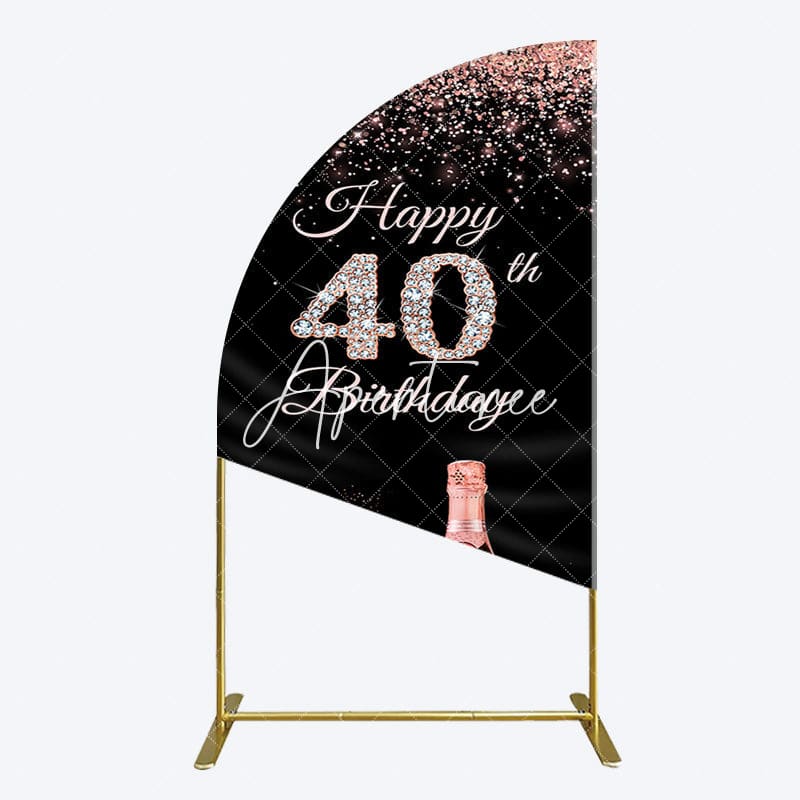 Aperturee - Aperturee Black Rose Gold Glitter 40th Birthday Half Moon Arch Backdrop
