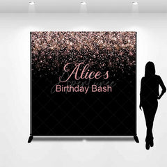 Aperturee - Aperturee Black Rose Gold Glitter Custom Name Birthday Backdrop