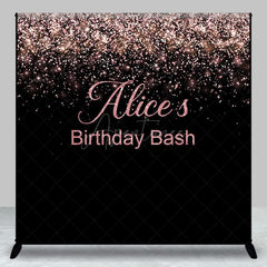 Aperturee - Aperturee Black Rose Gold Glitter Custom Name Birthday Backdrop