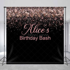 Aperturee - Aperturee Black Rose Gold Glitter Custom Name Birthday Backdrop