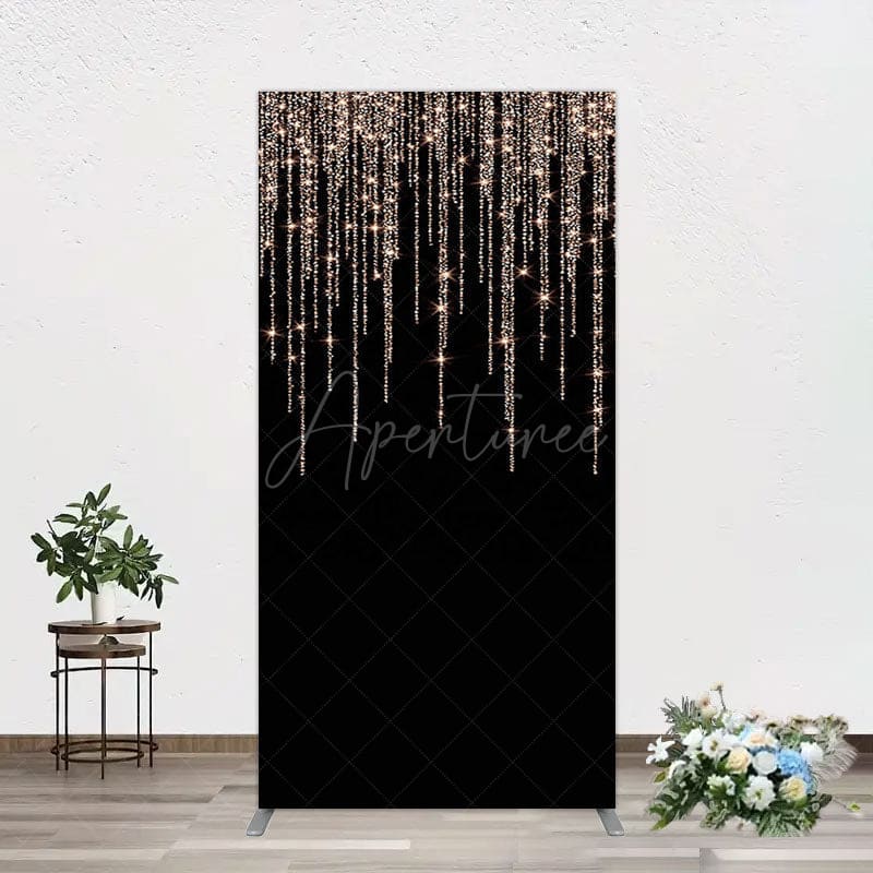 Aperturee - Aperturee Black Rose Gold Lines Simple Birthday Rectangle Backdrop