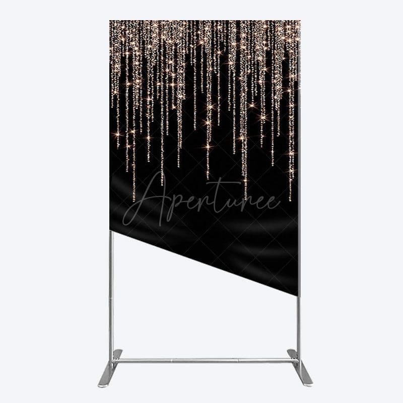 Aperturee - Aperturee Black Rose Gold Lines Simple Birthday Rectangle Backdrop