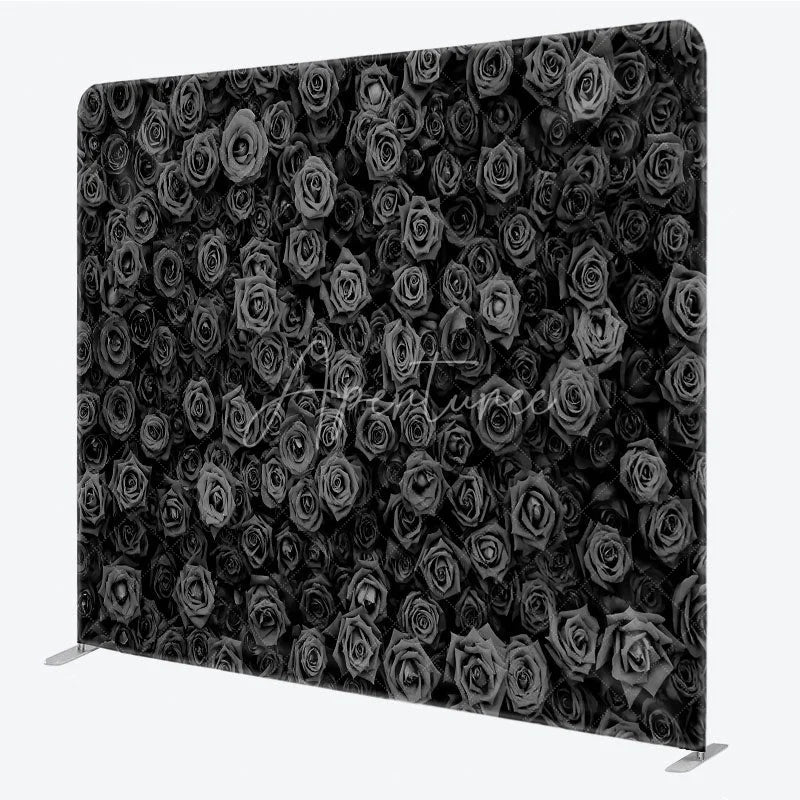 Aperturee - Aperturee Black Rose Wall Double-Sided Tension Fabric Backdrop 3D Floral Background for Wedding Party Photo Booth Decor